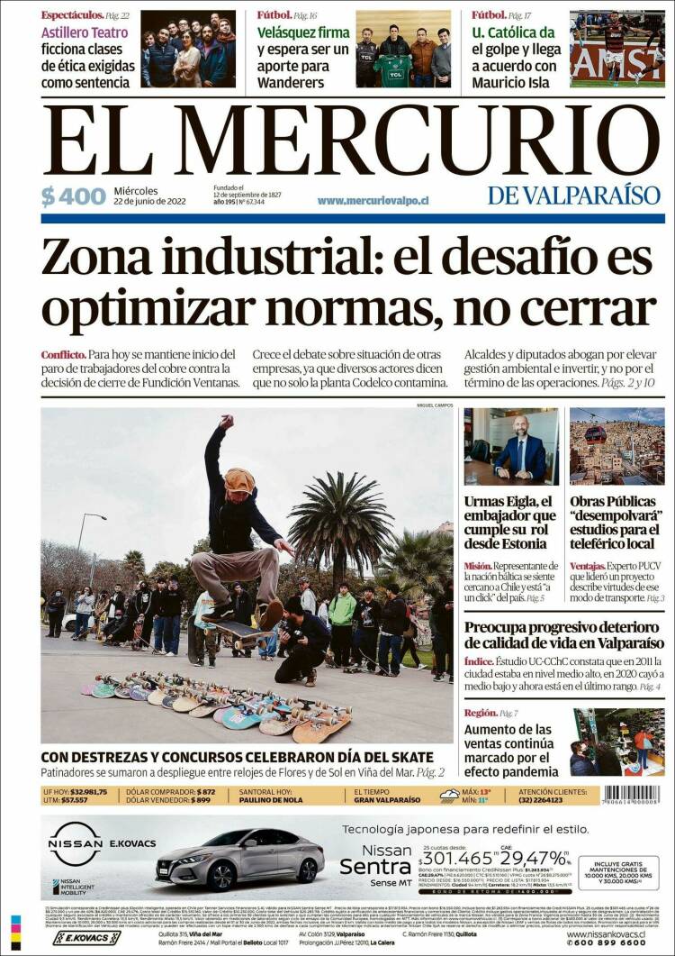 Portada de Mercurio de Valparaiso (Chile)