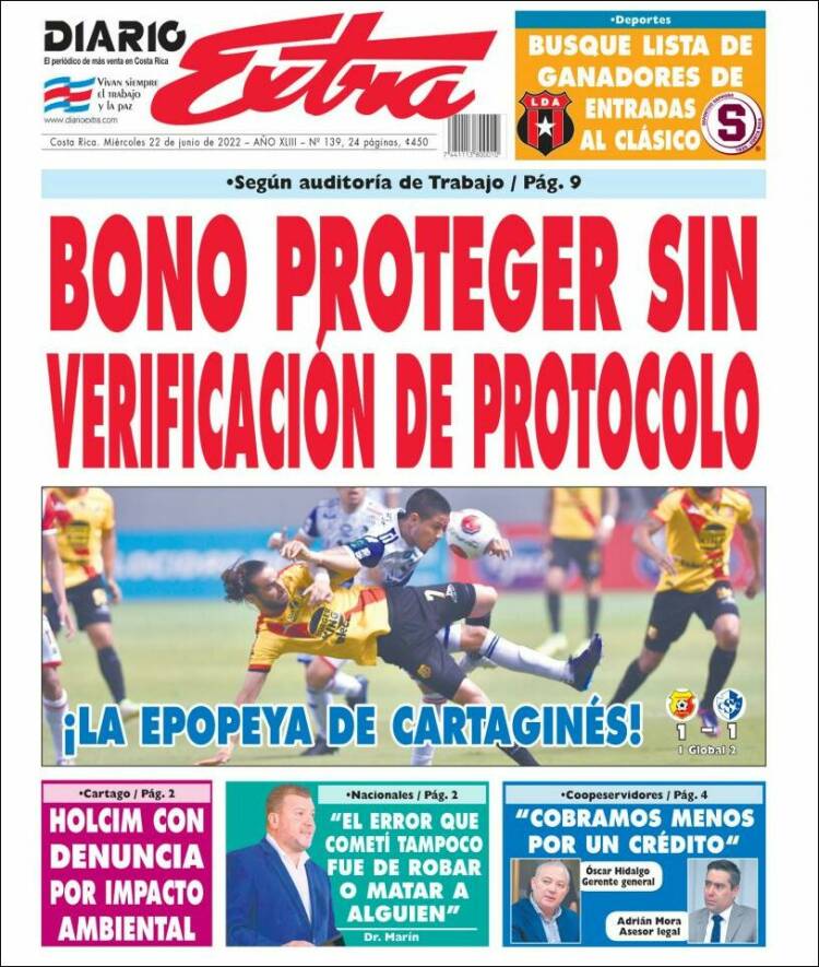 Portada de Diario Extra (Costa Rica)