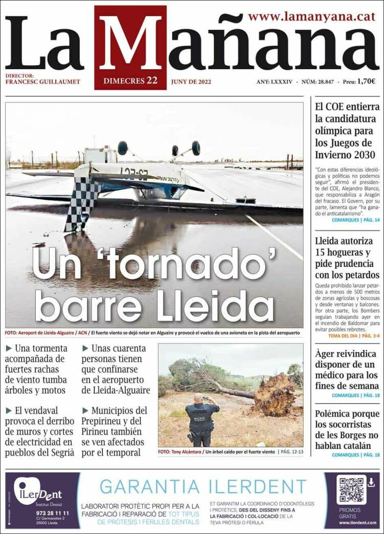 Portada de La Mañana - Diari de Ponent (Espa&ntilde;a)