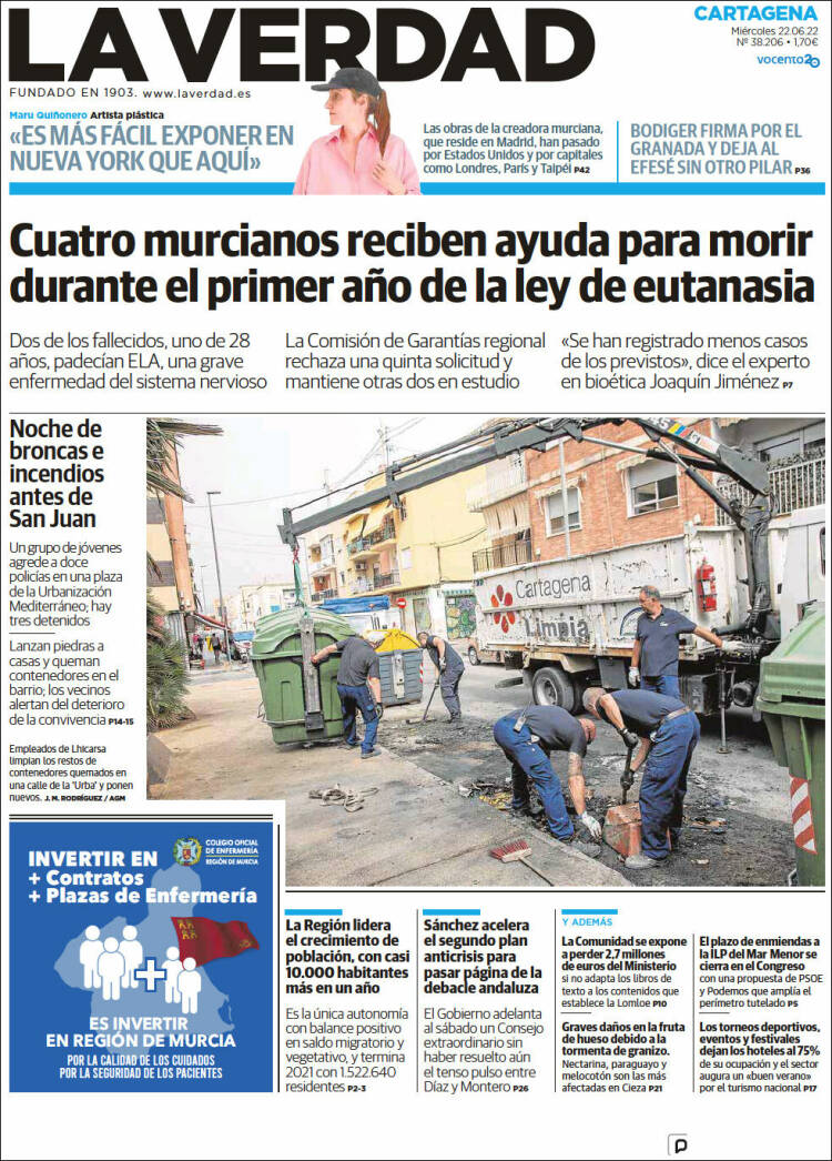 Portada de La Verdad de Cartagena (Espa&ntilde;a)