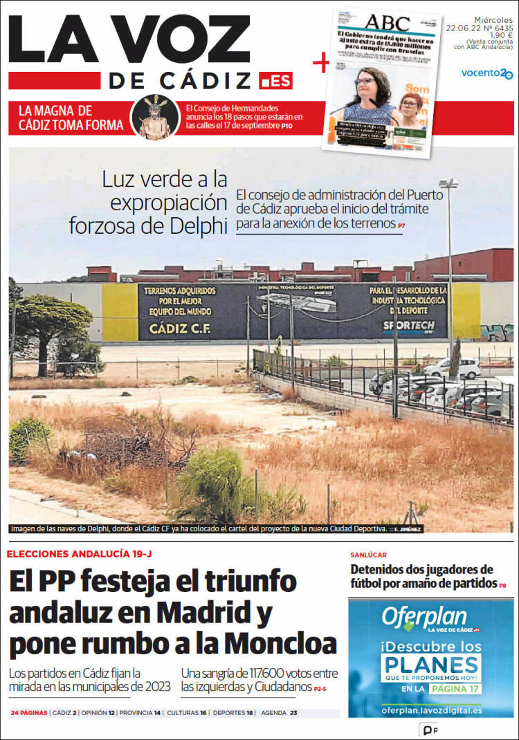 Portada de La Voz de Cádiz (Espa&ntilde;a)