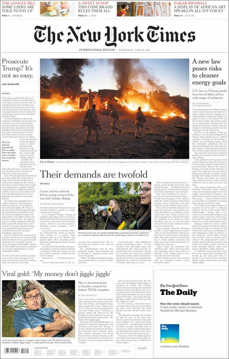 Portada de International New York Times (Europa)