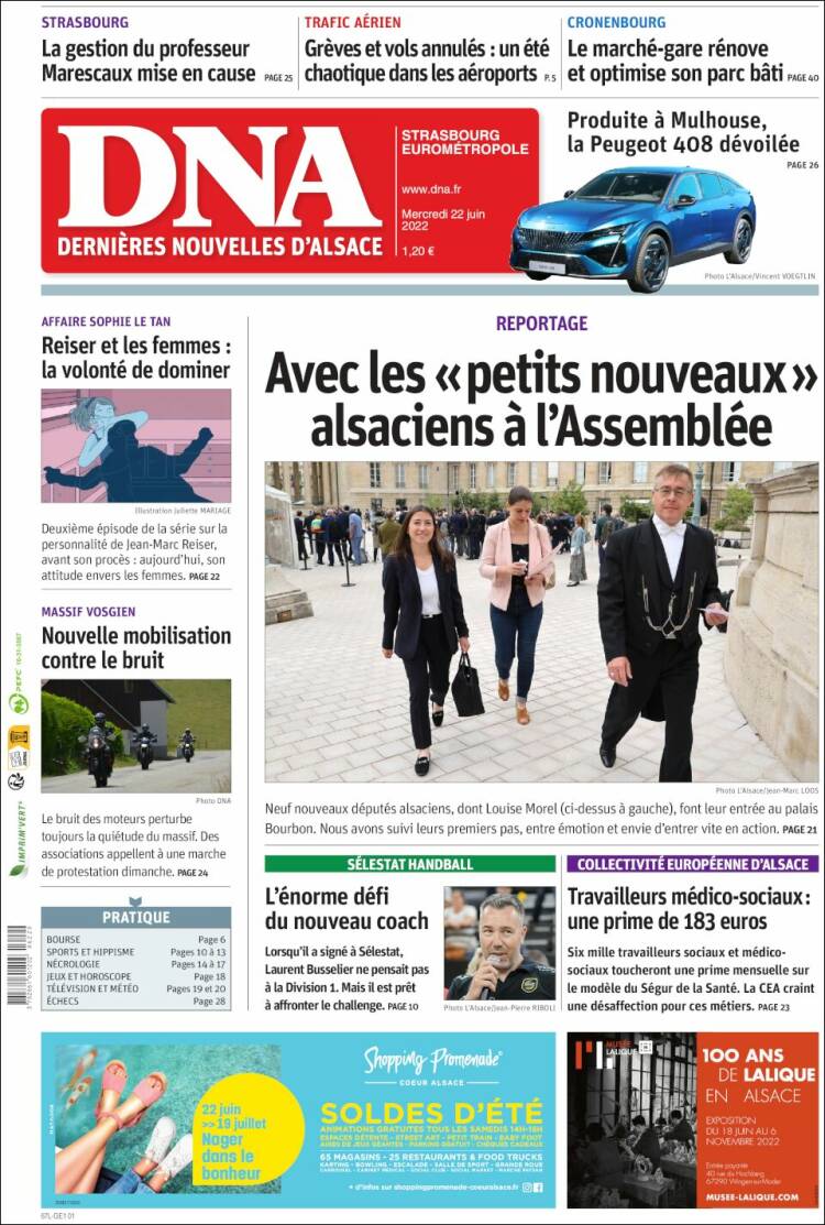 Portada de Les Dernières Nouvelles d'Alsace (Francia)