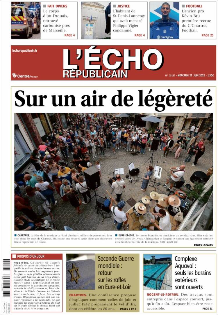 Portada de L'Echo Républicain (Francia)