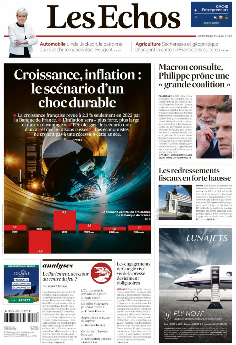 Portada de Les Echos (Francia)