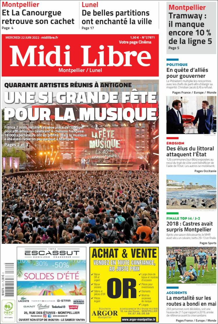 Portada de Midi Libre (Francia)