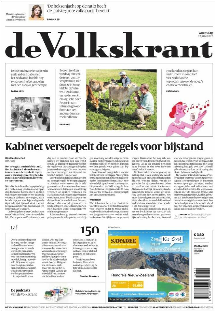 Portada de De Volkskrant (Pa&iacute;ses Bajos)