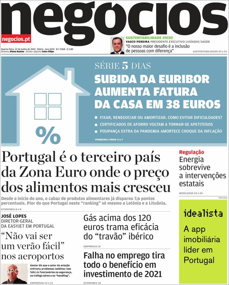 Portada de Jornal de Negócios (Portugal)