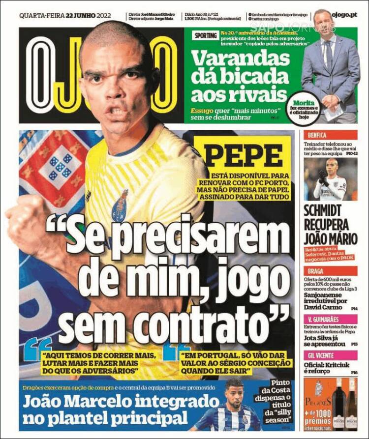 Portada de O Jogo (Portugal)