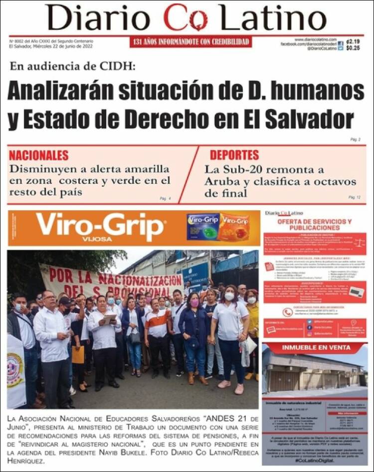 Portada de Diario Co Latino (El Salvador)