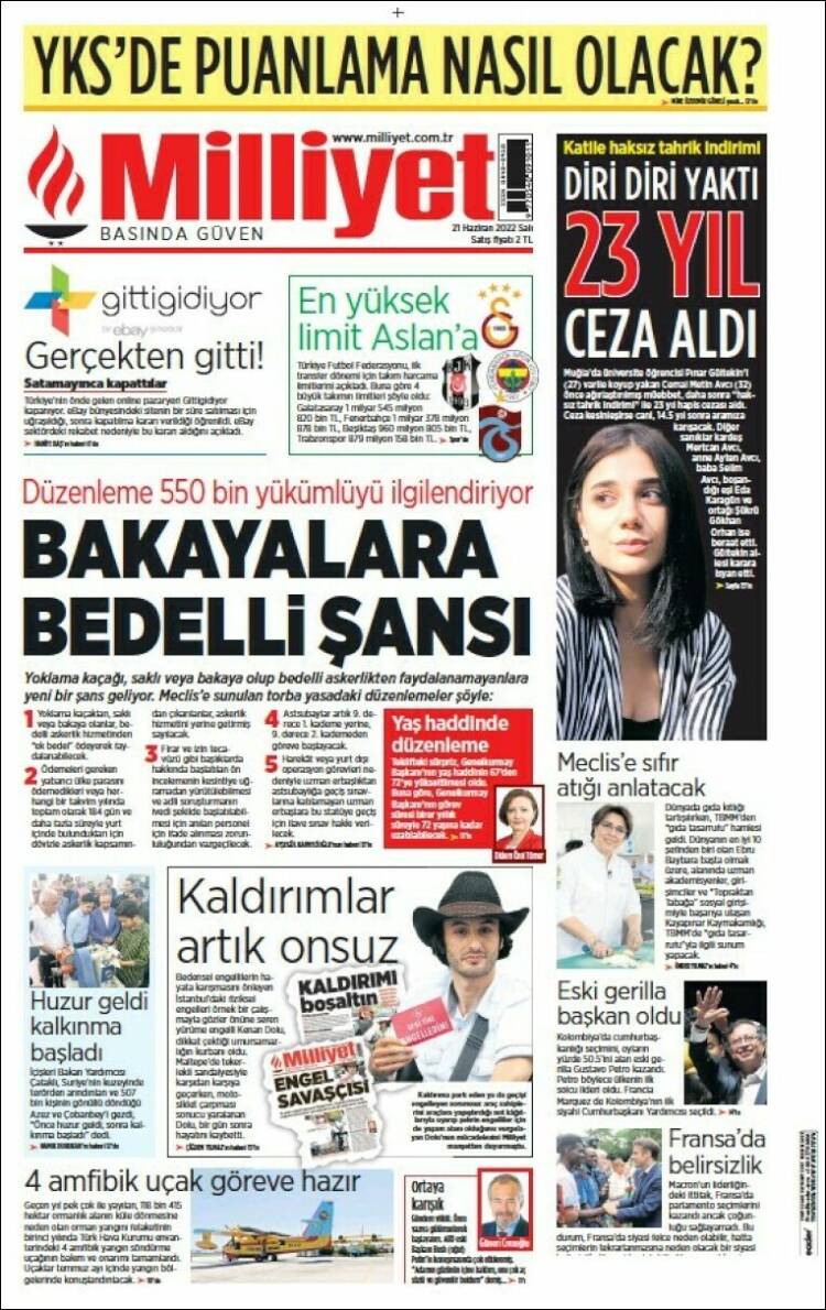 Portada de Milliyet (Turqu&iacute;a)