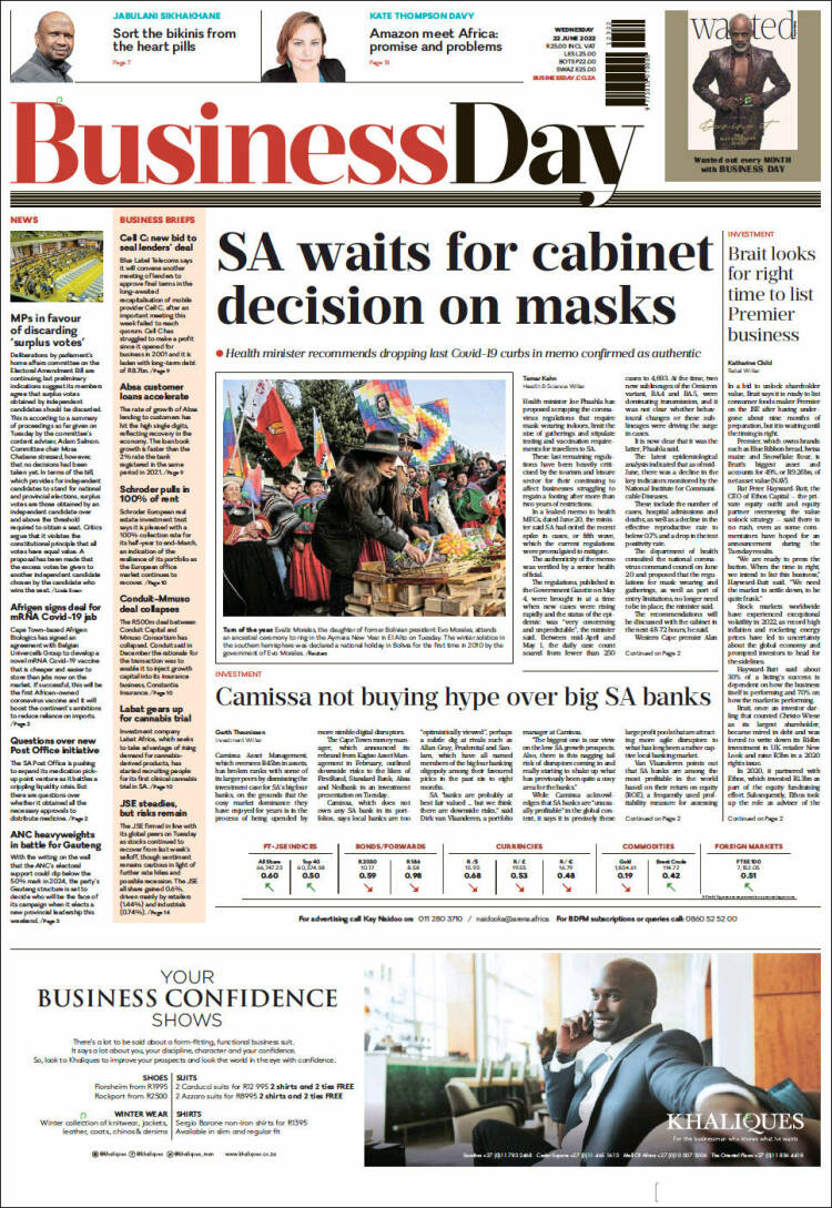 Portada de Business Day (Sud&aacute;frica)