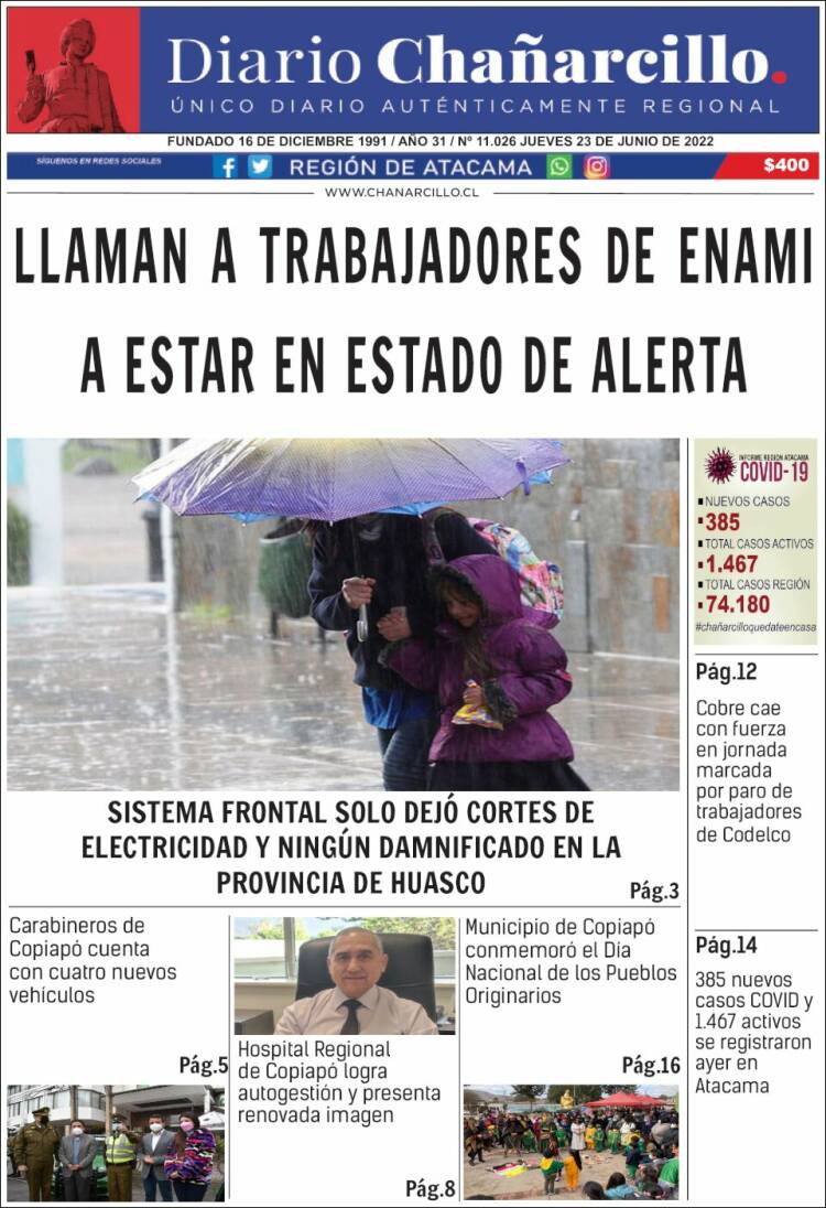 Portada de Diario Chañarcillo (Chili)