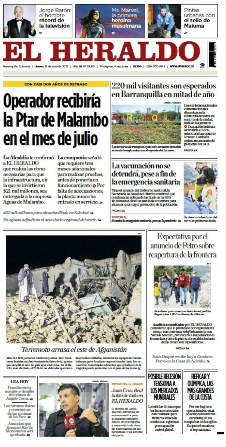 Portada de El Heraldo (Colombie)