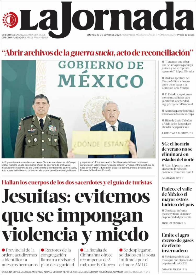 Portada de La Jornada (Mexico)