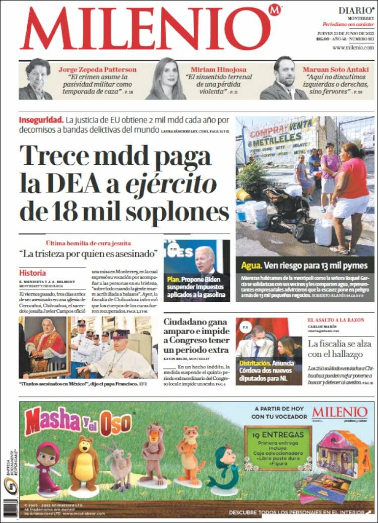 Portada de Milenio de Monterrey (México)