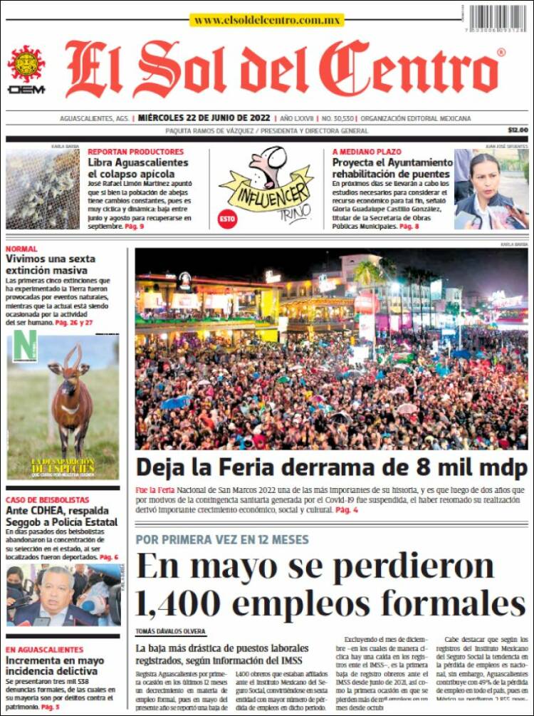 Portada de El Sol del Centro (Mexico)