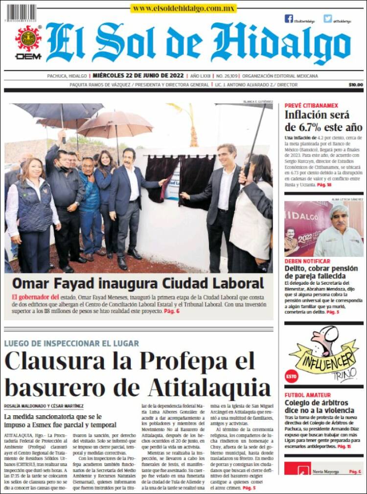 Portada de El Sol de Hidalgo (Mexico)