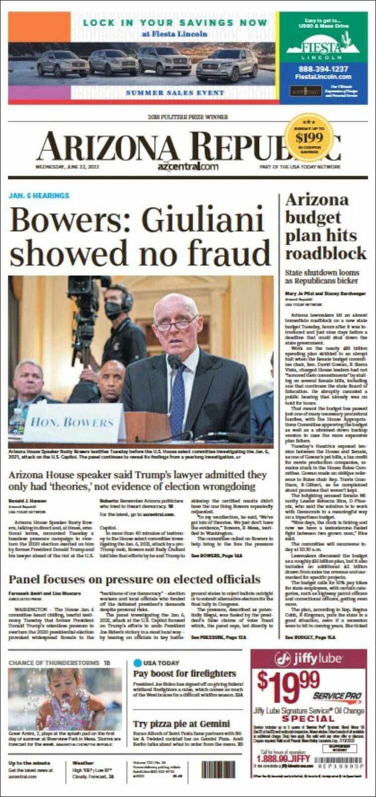 Portada de Arizona Republic News (USA)