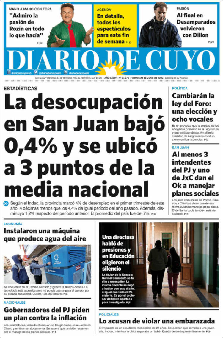 Portada de Diario de Cuyo (Argentina)