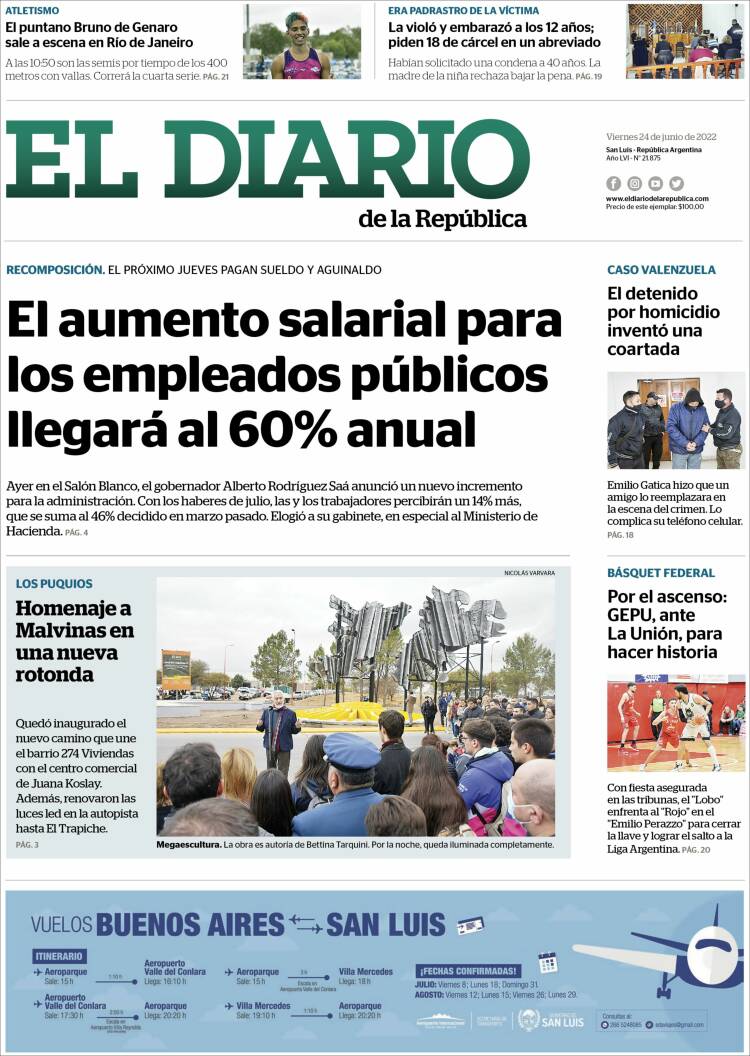 Portada de Diario de la República (Argentina)