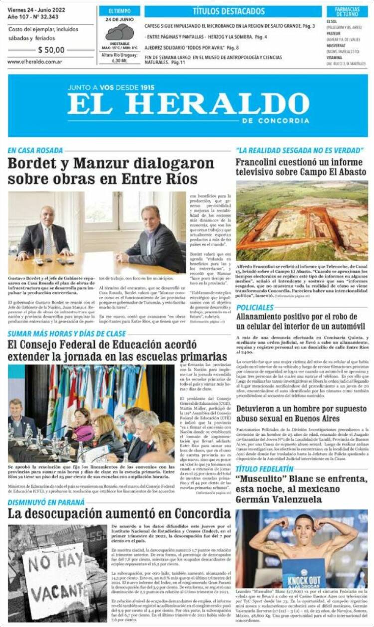 Portada de El Heraldo de Concordia (Argentina)