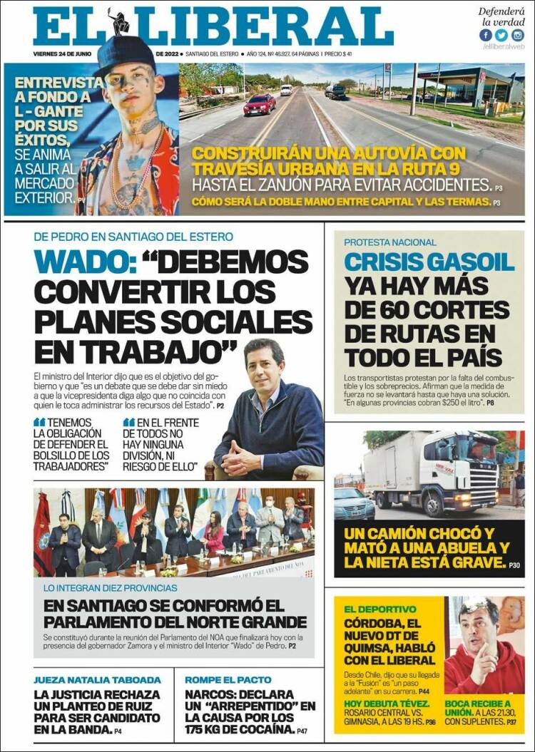 Portada de Diario El Liberal (Argentina)