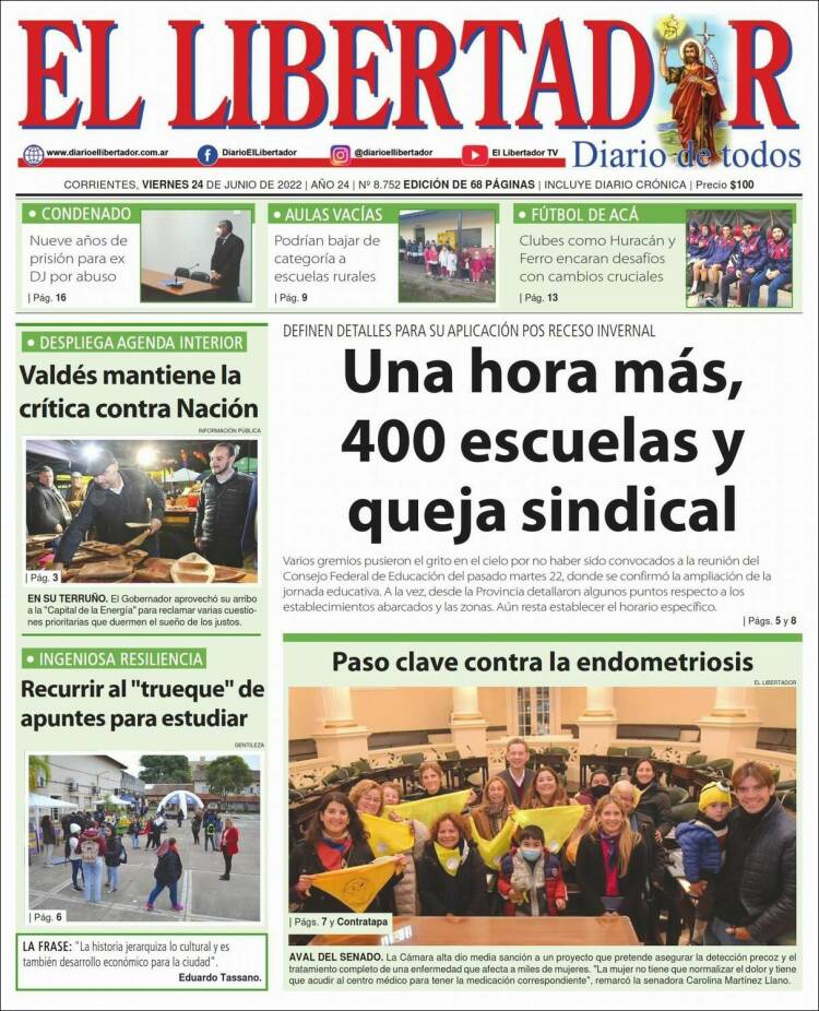 Portada de Diario El Libertador (Argentina)