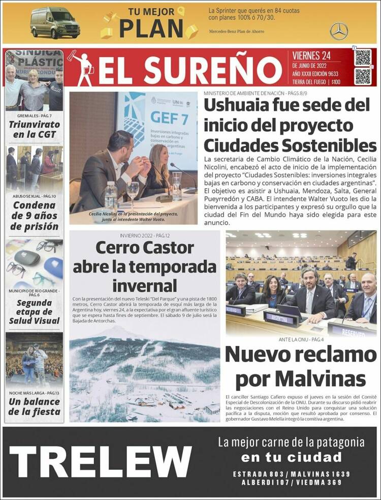 Portada de Diario El Sureño (Argentina)