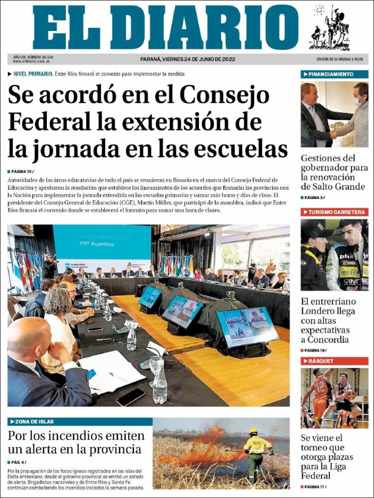 Portada de El Diario de Paraná (Argentina)