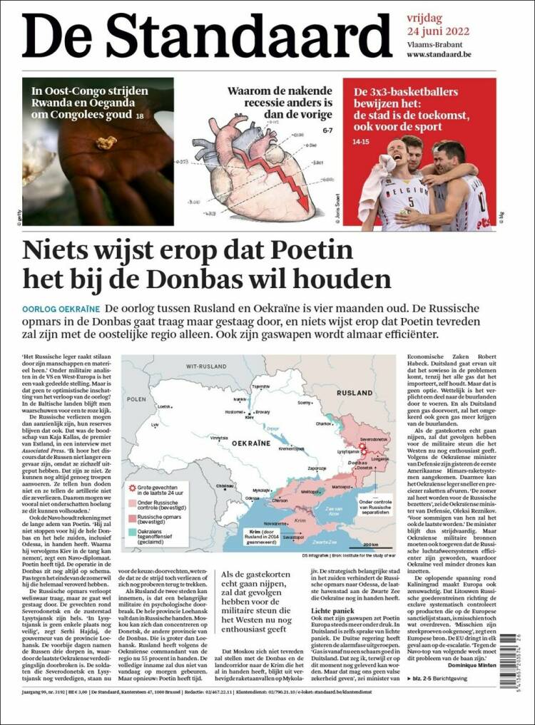 Portada de De Standaard (B&eacute;lgica)
