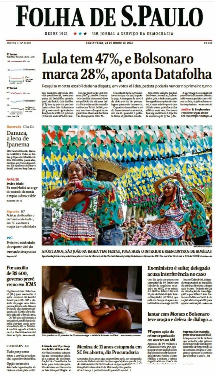 Portada de Folha de São Paulo (Brasil)