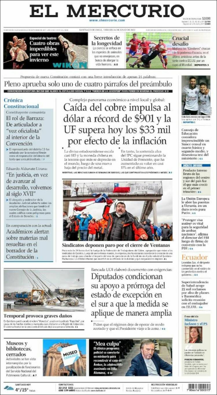 Portada de El Mercurio (Chile)
