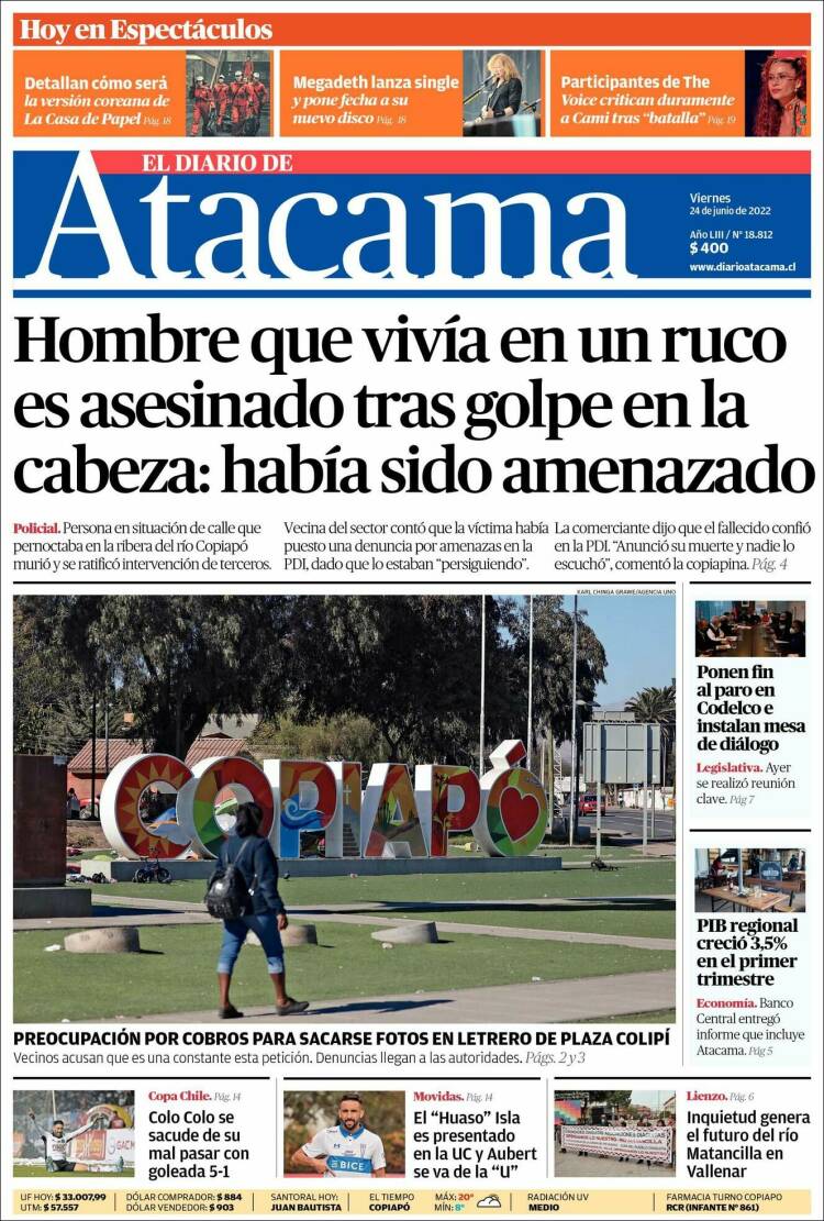 Portada de Diario de Atacama (Chile)