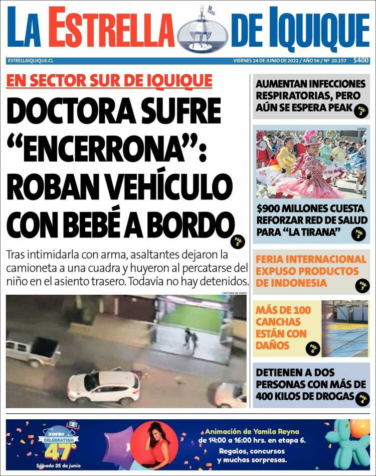 Portada de La Estrella de Iquique (Chile)