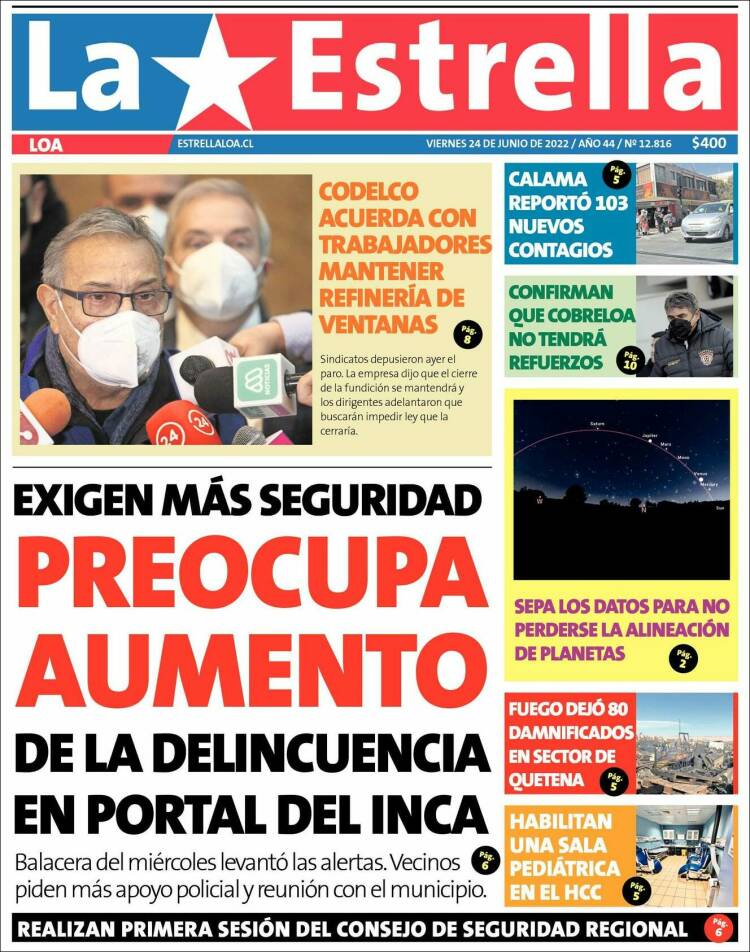 Portada de La Estrella de Loa (Chile)