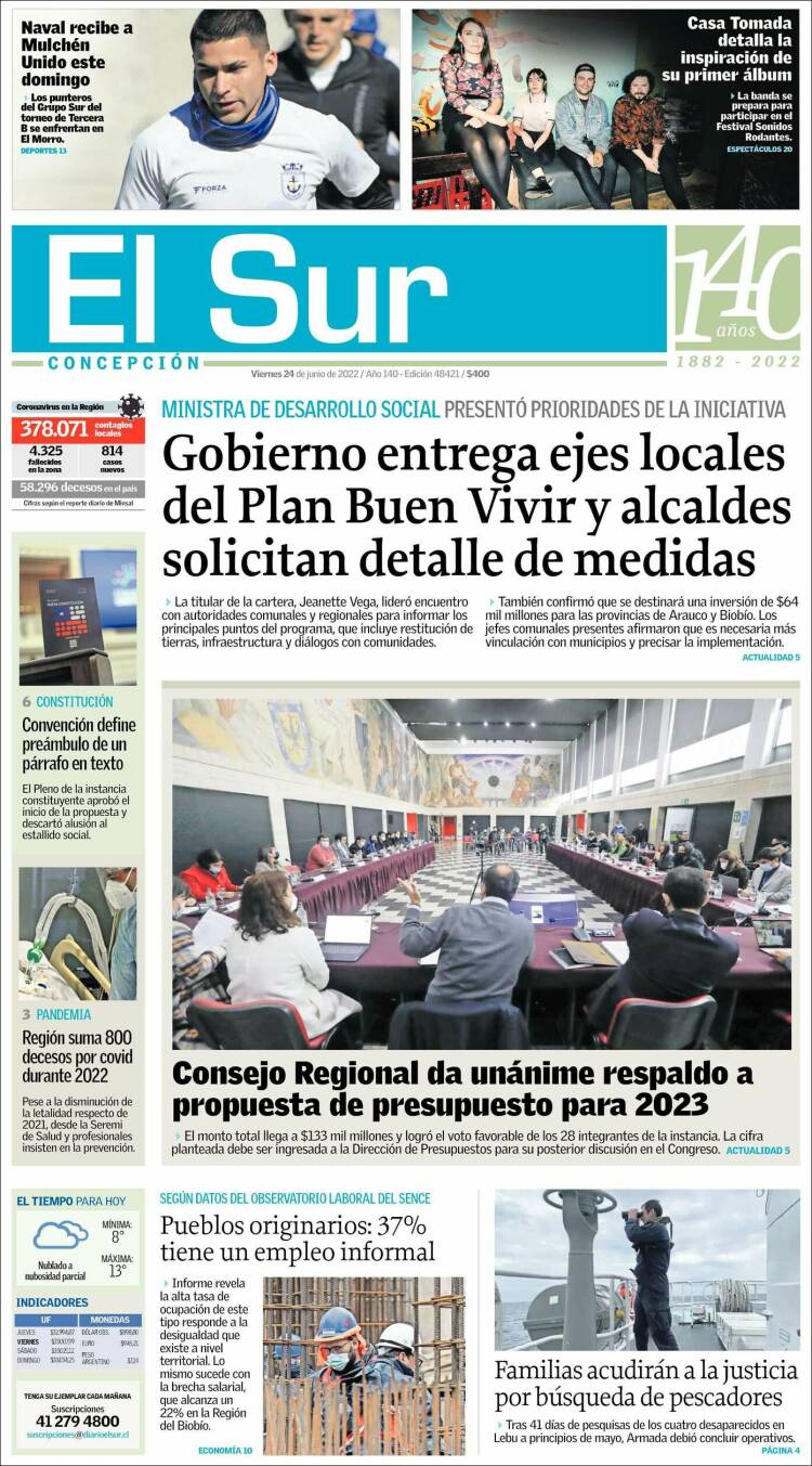 Portada de El Sur (Chile)