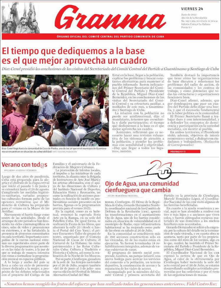 Portada de Granma (Cuba)