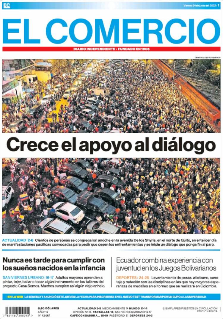 Portada de El Comercio (Ecuador)