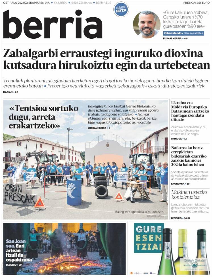Portada de Berria (Espa&ntilde;a)