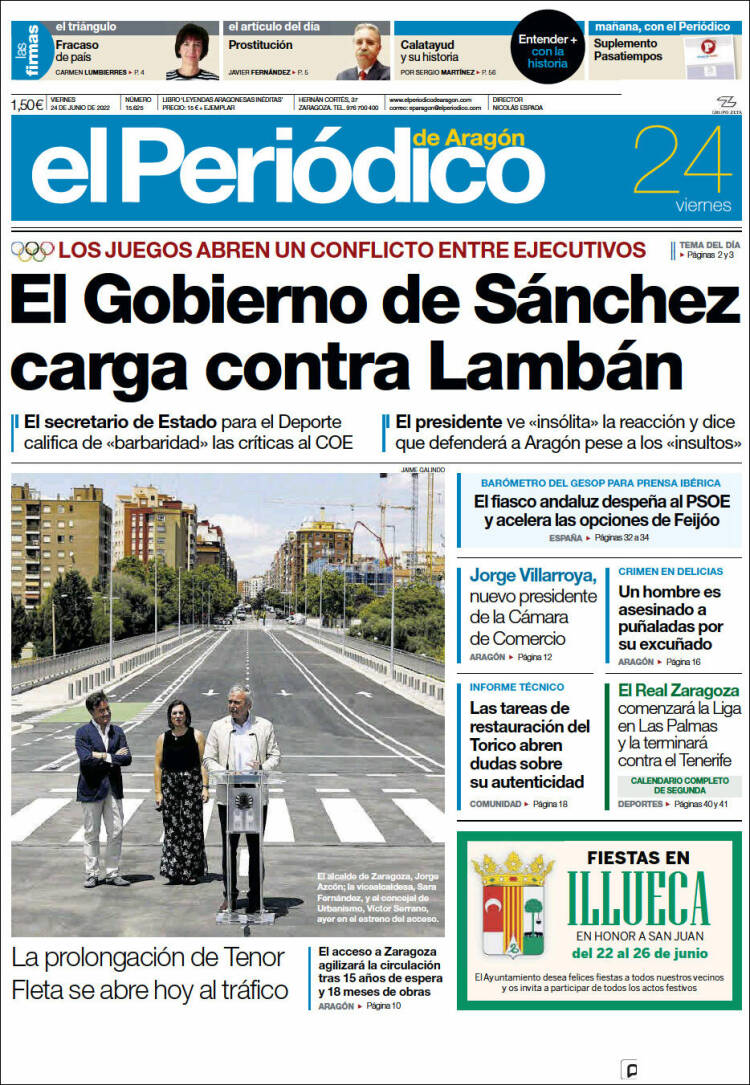 Portada de El Periódico de Aragón (Espa&ntilde;a)