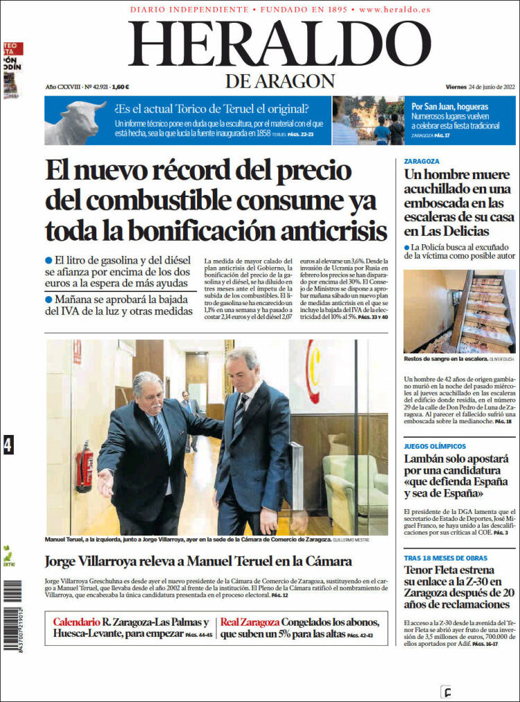 Portada de Heraldo de Aragón (Espa&ntilde;a)