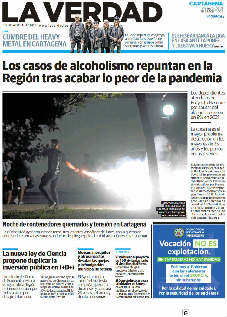 Portada de La Verdad de Cartagena (Espa&ntilde;a)