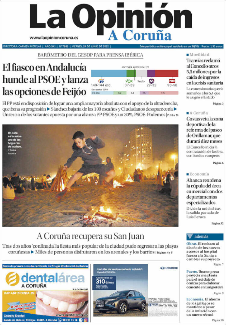 Portada de La Opinión de A Coruña (Espa&ntilde;a)