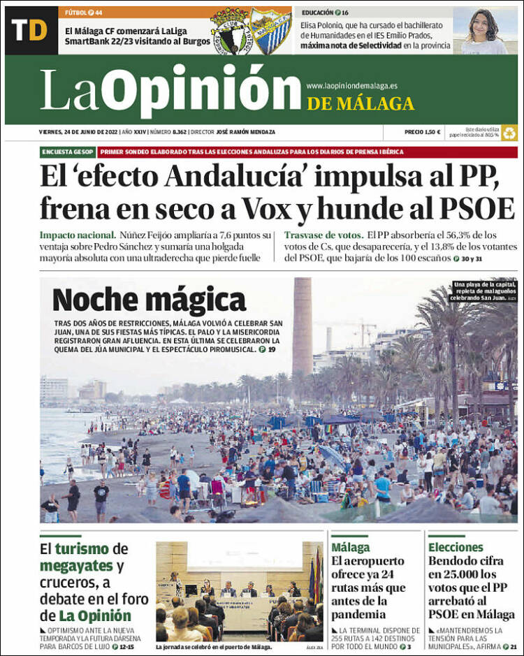 Portada de La Opinión de Málaga (Espa&ntilde;a)