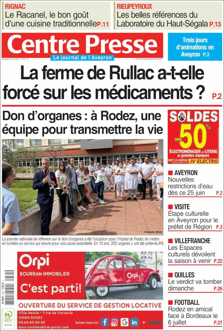 Portada de Centre Presse (Francia)