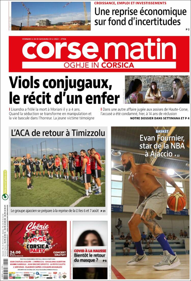 Portada de Corse-Matin (Francia)