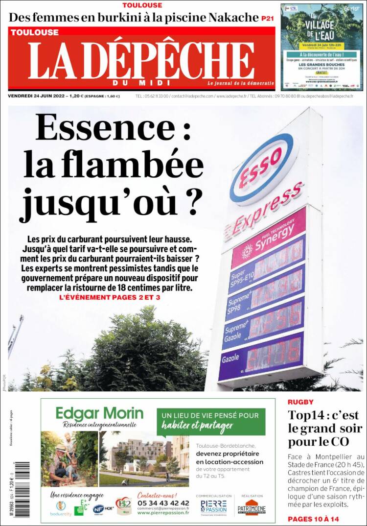 Portada de La Dépêche du Midi (Francia)