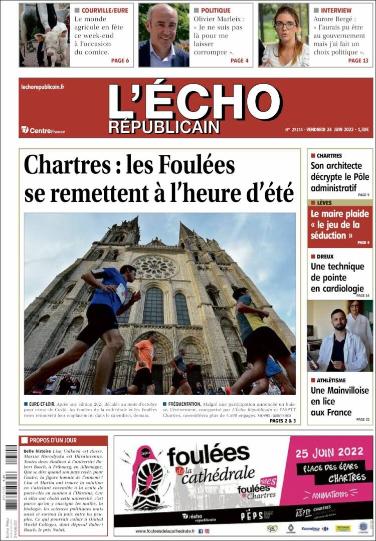 Portada de L'Echo Républicain (Francia)