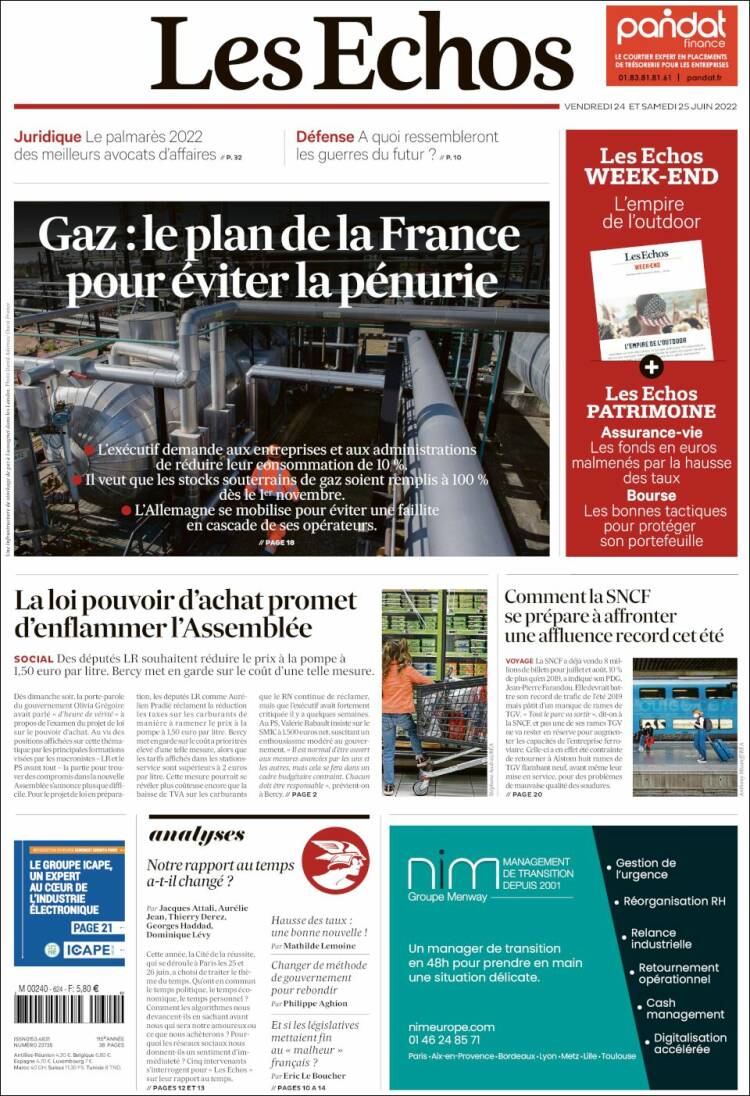 Portada de Les Echos (Francia)
